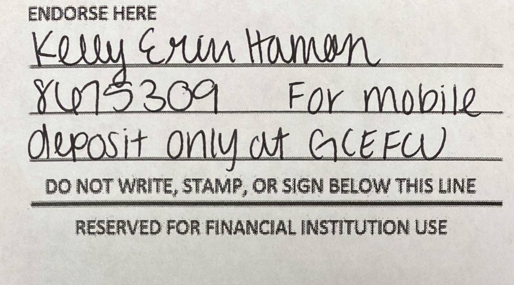 Endorsement on back of check